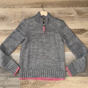 Gray Half-Zip Women’s Sweater with Pink Trim